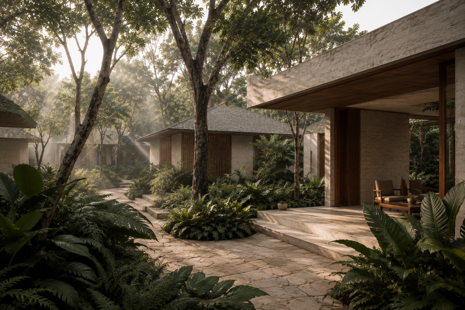 Quiet contemporary tropical retreat surrounded by greenery